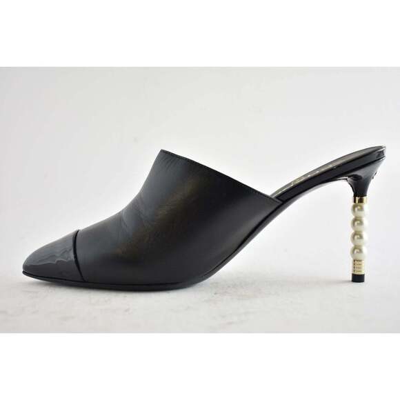 Chanel 20C Paris Rome Pearl Black Leather CC Mule Slide Backless Heel Pump 40.5 - Picture 5 of 8